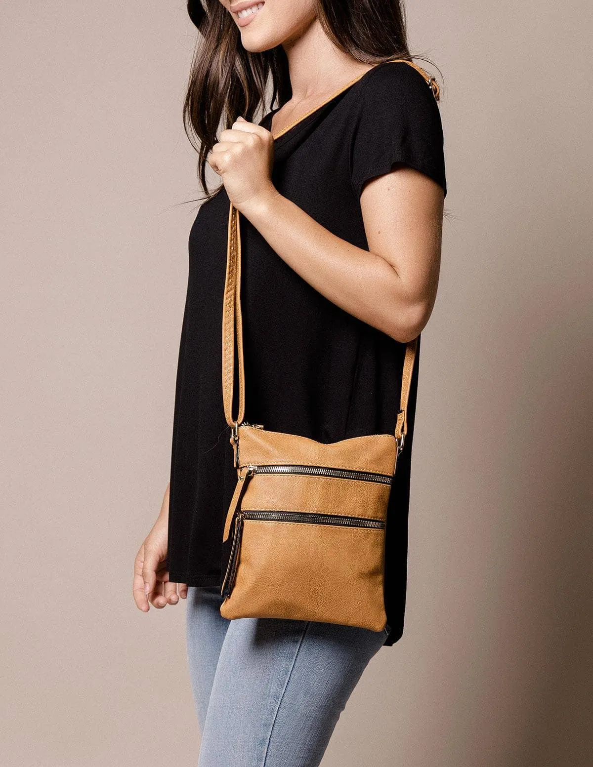 Vegan Leather Urban Crossbody Bag - Mustard