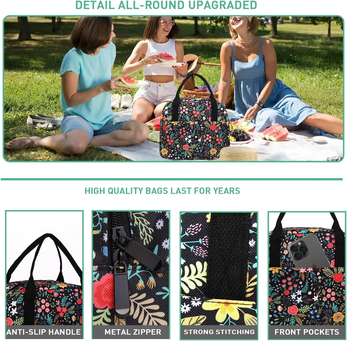 VLM Lunch Bag,Lunch Box for Women Men,Reusable Insulated Lunch Tote,Small Leakproof Cute Lunch Cooler with High Capacity for Work,Picnic,Camping