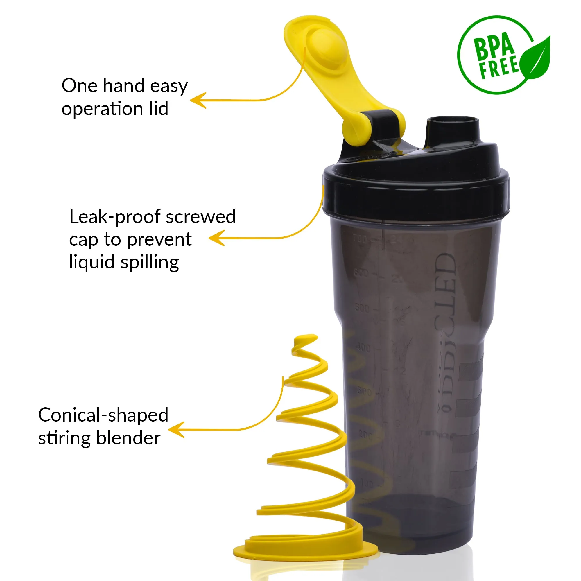 WErFIT Gym Shaker with Cyclone Blender | 100% Leakproof, BPA-Free Blender Bottle 700 ml Shaker  (Pack of 1, Black, Plastic)