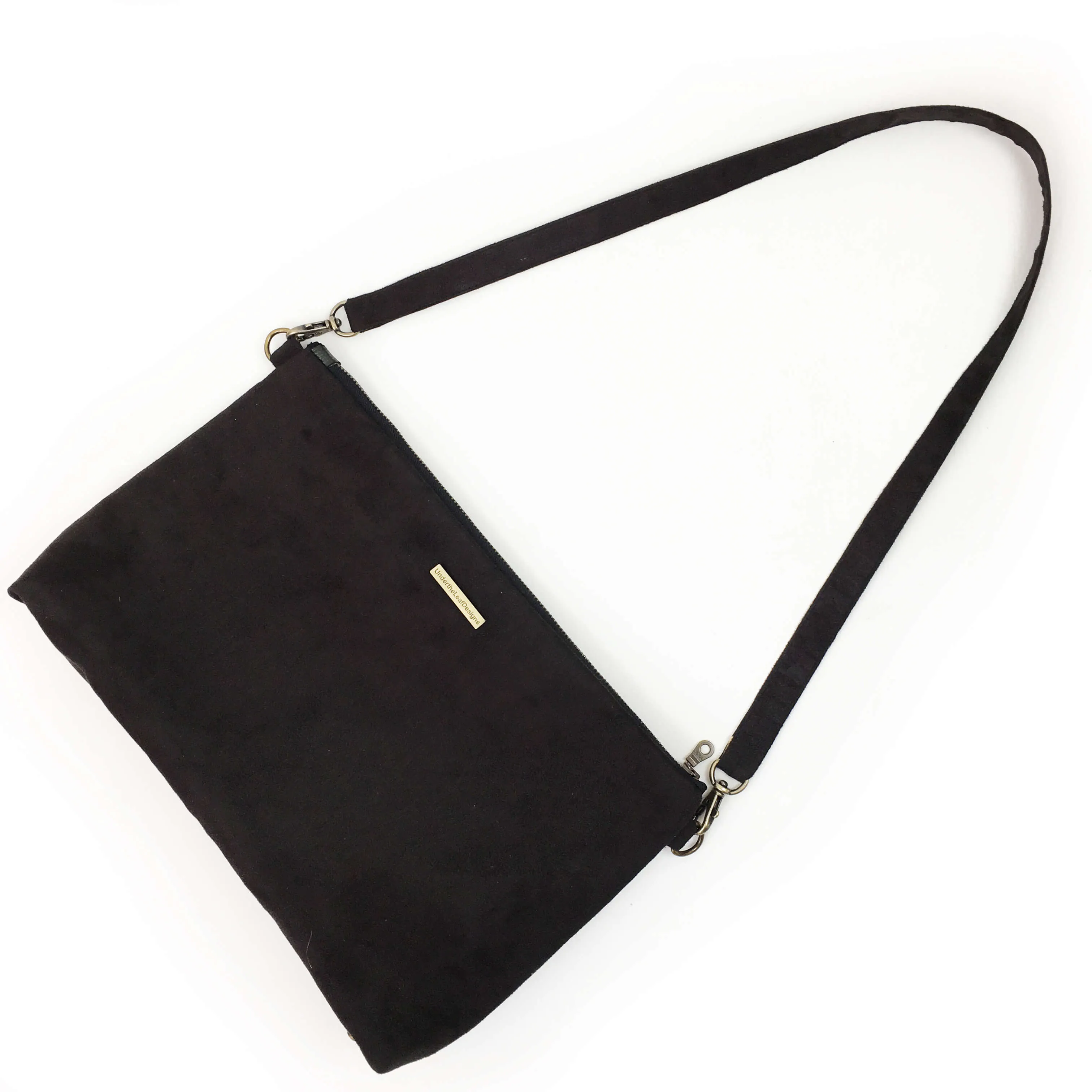 White Peonies and Hummingbird Zip Top Shoulder Bag - Vegan Leather/ Suede