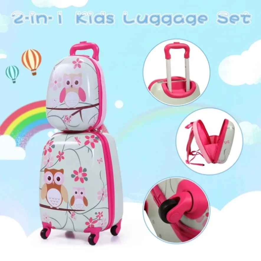 ZUN 2 PCS Kids Luggage Set, 12" Backpack and 16" Spinner Case with 4 Universal Wheels, Travel Suitcase W2181P160611